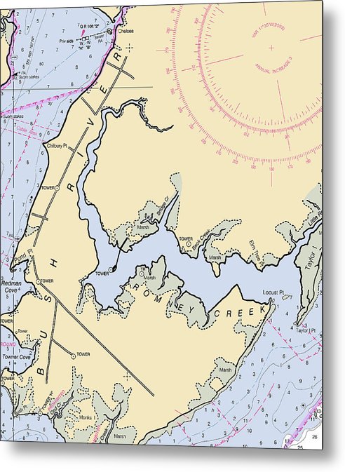 A beuatiful Metal Print of the Bush River-Maryland Nautical Chart - Metal Print by SeaKoast.  100% Guarenteed!