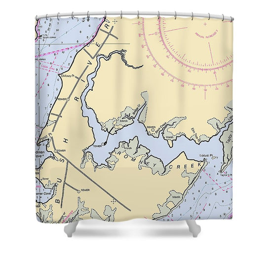 Bush River Maryland Nautical Chart Shower Curtain
