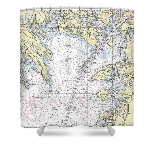 Buzzards Bay Massachusetts Nautical Chart Shower Curtain