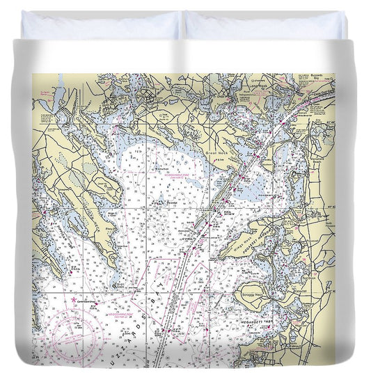 Buzzards Bay Massachusetts Nautical Chart Duvet Cover