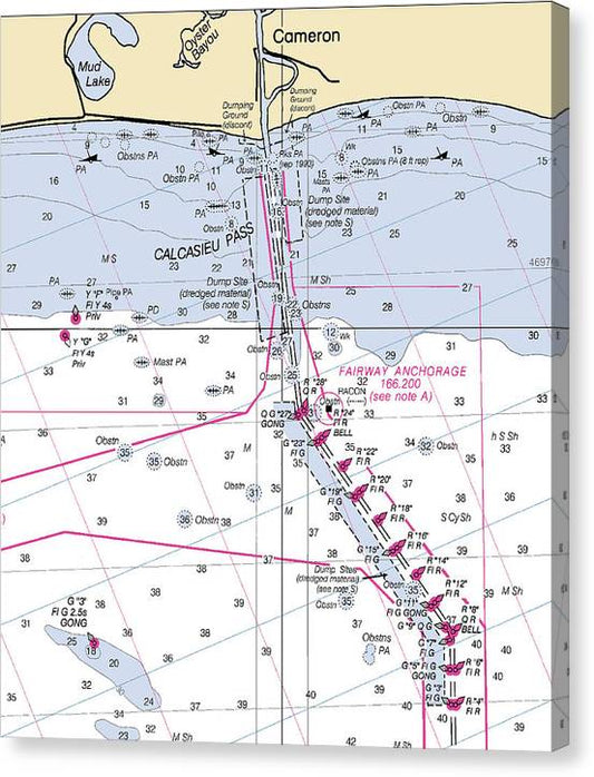 Calcasieu Pass-Louisiana Nautical Chart Canvas Print