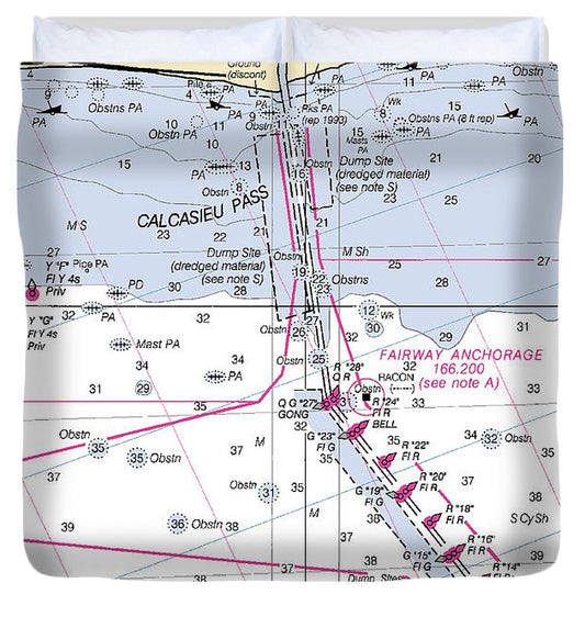 Calcasieu Pass Louisiana Nautical Chart Duvet Cover