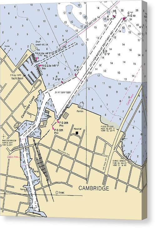 Cambridge-Maryland Nautical Chart Canvas Print