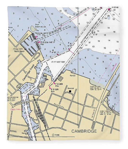 Cambridge Maryland Nautical Chart Blanket