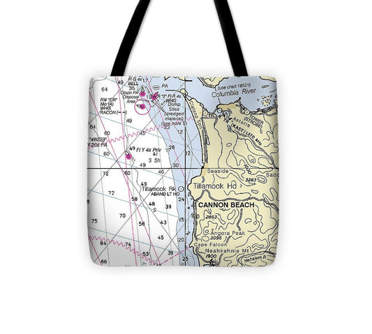 Cannon Beach Oregon Nautical Chart Tote Bag