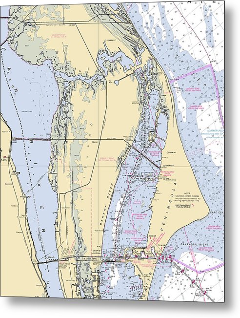 A beuatiful Metal Print of the Cape Canaveral  -Florida Nautical Chart _V1 - Metal Print by SeaKoast.  100% Guarenteed!