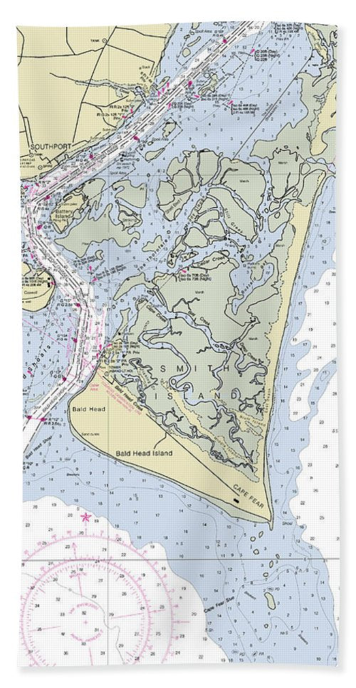 Cape Fear North Carolina Nautical Chart - Beach Towel