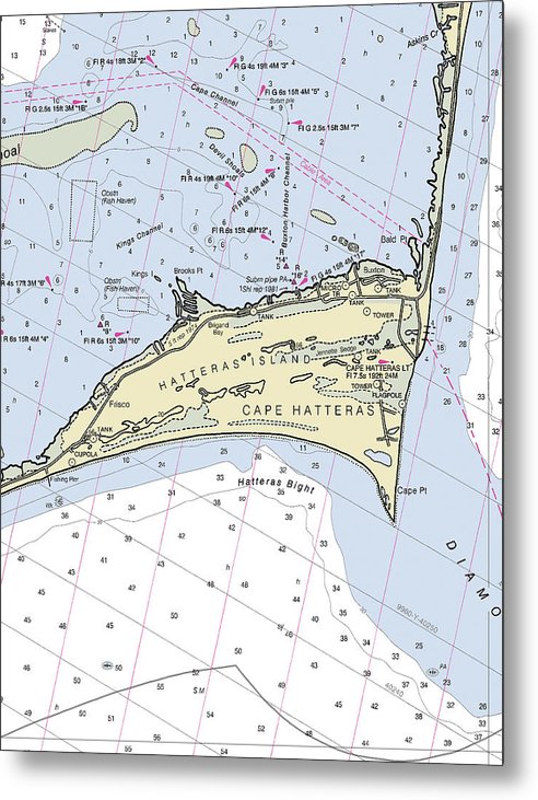A beuatiful Metal Print of the Cape Hatteras North Carolina Nautical Chart - Metal Print by SeaKoast.  100% Guarenteed!