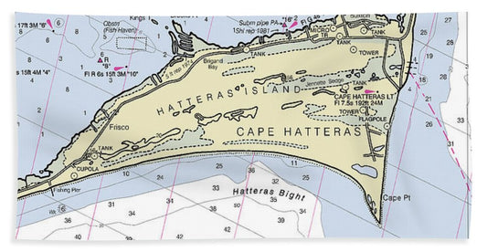 Cape Hatteras North Carolina Nautical Chart - Beach Towel
