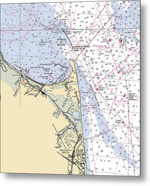 A beuatiful Metal Print of the Cape Henlopen -Delaware Nautical Chart _V2 - Metal Print by SeaKoast.  100% Guarenteed!