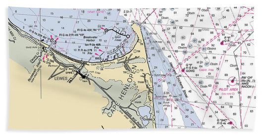 Cape Henlopen -delaware Nautical Chart _v2 - Beach Towel