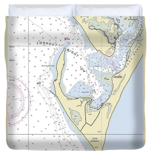 Cape Lookout North Carolina Nautical Chart Duvet Cover