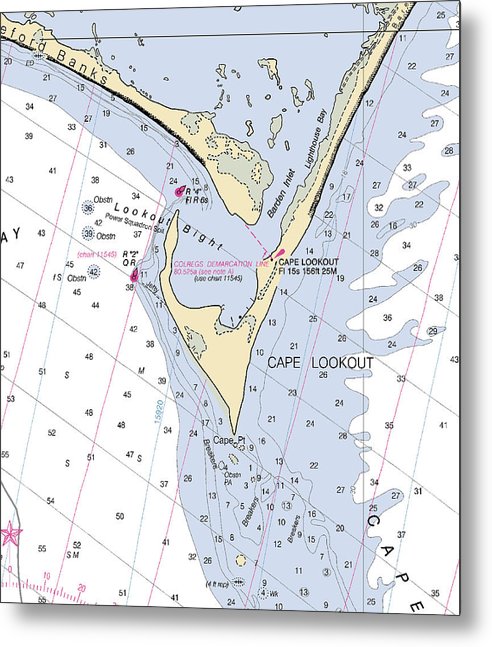 A beuatiful Metal Print of the Cape Lookout -North Carolina Nautical Chart _V2 - Metal Print by SeaKoast.  100% Guarenteed!