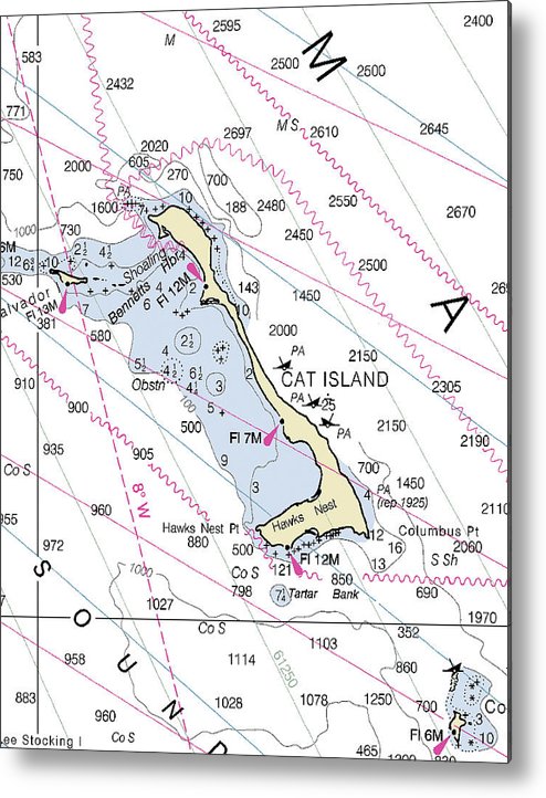 A beuatiful Metal Print of the Cat Island Bahamas Nautical Chart - Metal Print by SeaKoast.  100% Guarenteed!