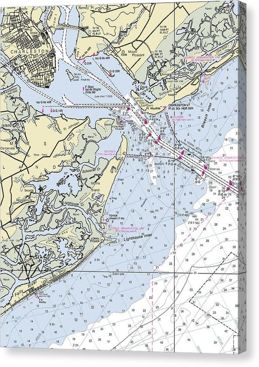 Charleston Harbor South Carolina Nautical Chart Canvas Print