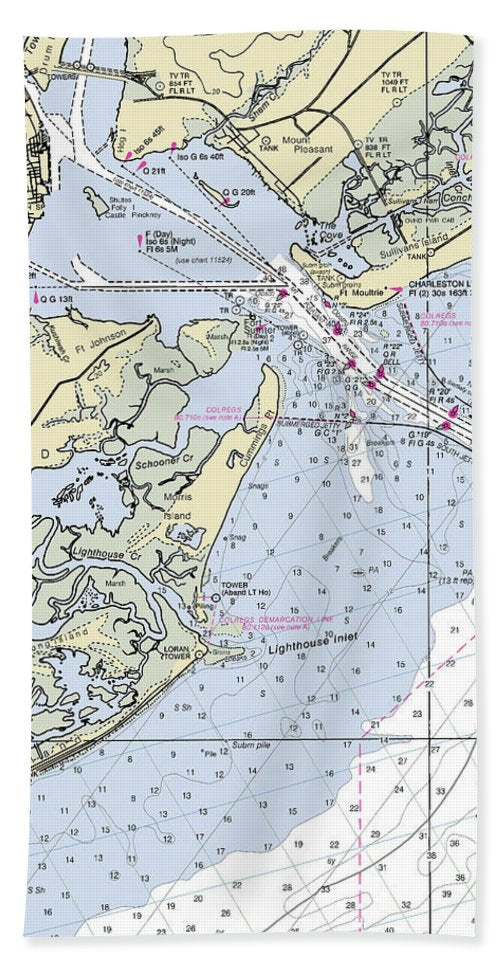 Charleston Harbor South Carolina Nautical Chart - Beach Towel