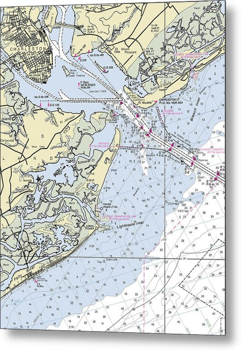 A beuatiful Metal Print of the Charleston Harbor South Carolina Nautical Chart - Metal Print by SeaKoast.  100% Guarenteed!