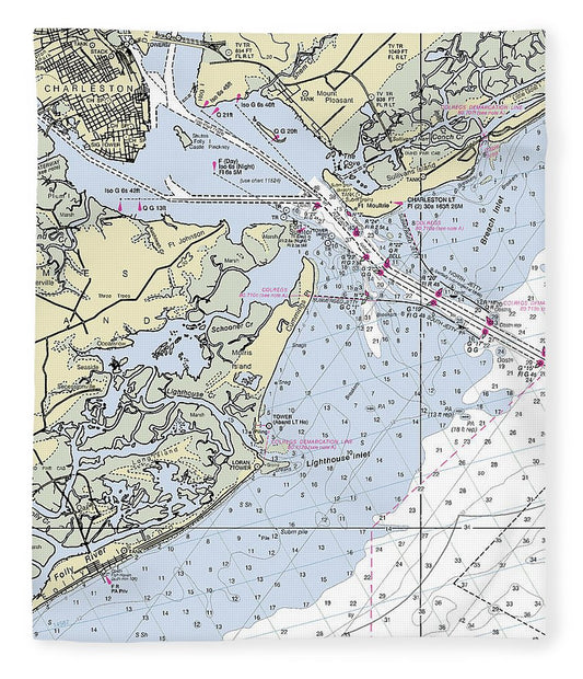 Charleston Harbor South Carolina Nautical Chart Blanket