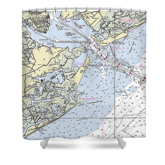 Charleston Harbor South Carolina Nautical Chart Shower Curtain