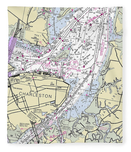 Charleston South Carolina Nautical Chart Blanket
