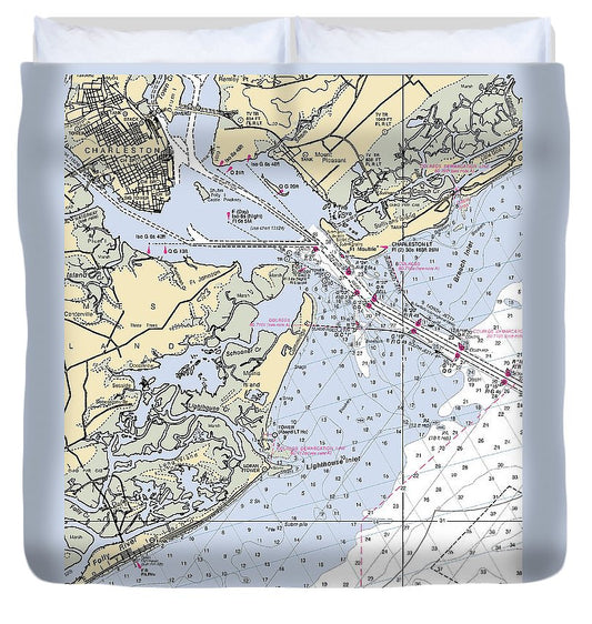 Charleston  South Carolina Nautical Chart _V2 Duvet Cover