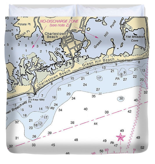 Charlestown Rhode Island Nautical Chart Duvet Cover