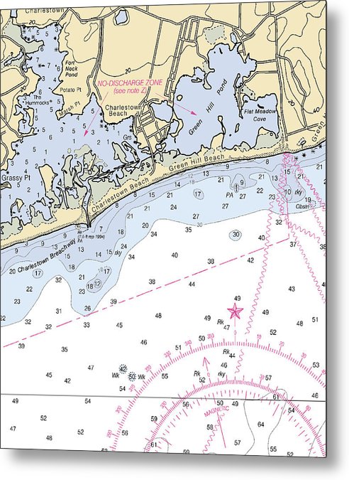A beuatiful Metal Print of the Charlestown-Rhode Island Nautical Chart - Metal Print by SeaKoast.  100% Guarenteed!