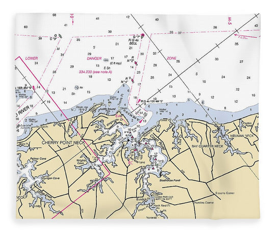 Cherry Point Neck Virginia Nautical Chart Blanket