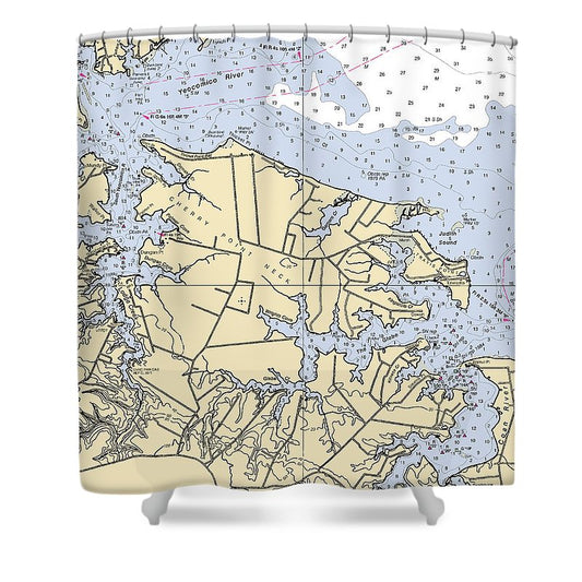 Cherry Point Neck  Virginia Nautical Chart _V2 Shower Curtain