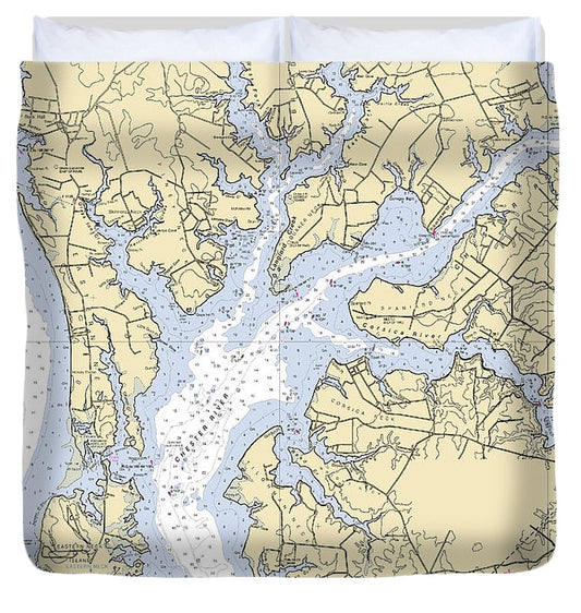 Chester River Maryland Nautical Chart Duvet Cover