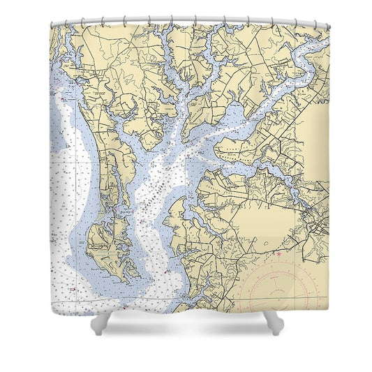 Chester River Maryland Nautical Chart Shower Curtain