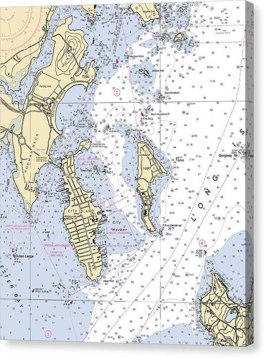 City Island-New York Nautical Chart Canvas Print