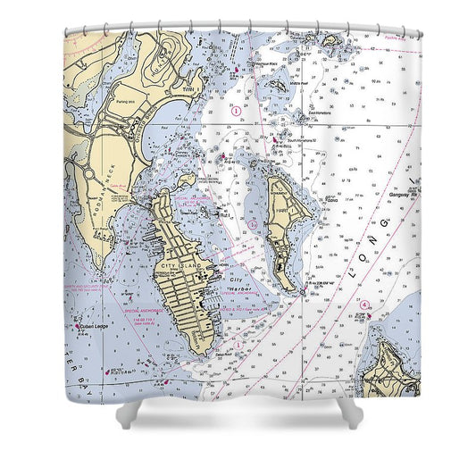 City Island New York Nautical Chart Shower Curtain