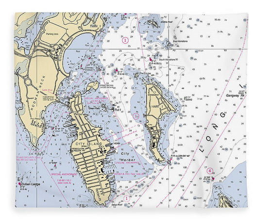 City Island New York Nautical Chart Blanket