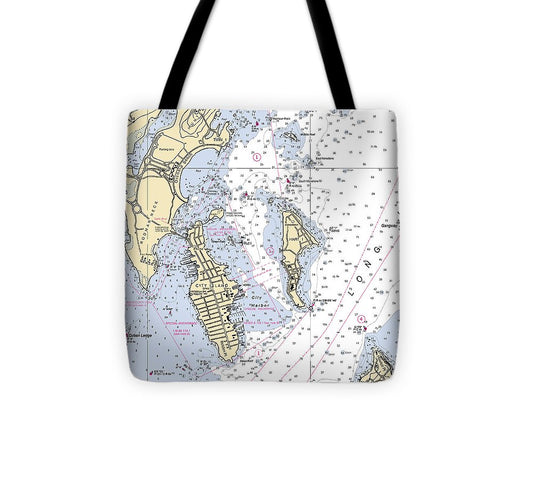 City Island New York Nautical Chart Tote Bag
