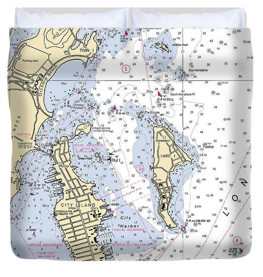 City Island New York Nautical Chart Duvet Cover