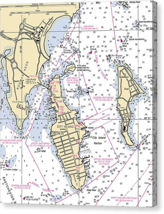 City Island -New York Nautical Chart _V2 Canvas Print