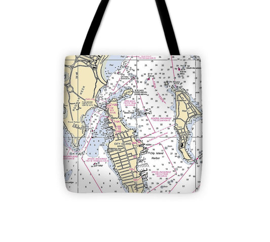 City Island  New York Nautical Chart _V2 Tote Bag