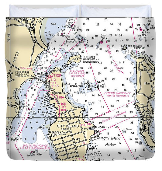 City Island  New York Nautical Chart _V2 Duvet Cover