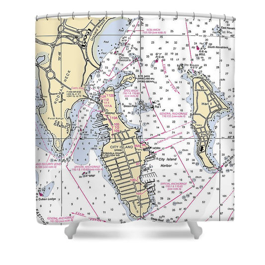 City Island  New York Nautical Chart _V2 Shower Curtain