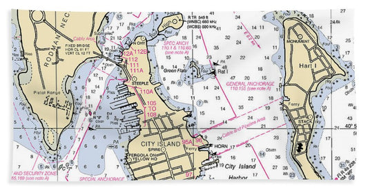 City Island -new York Nautical Chart _v2 - Beach Towel