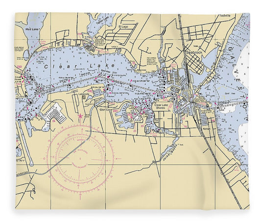 Clear Lake Texas Nautical Chart Blanket