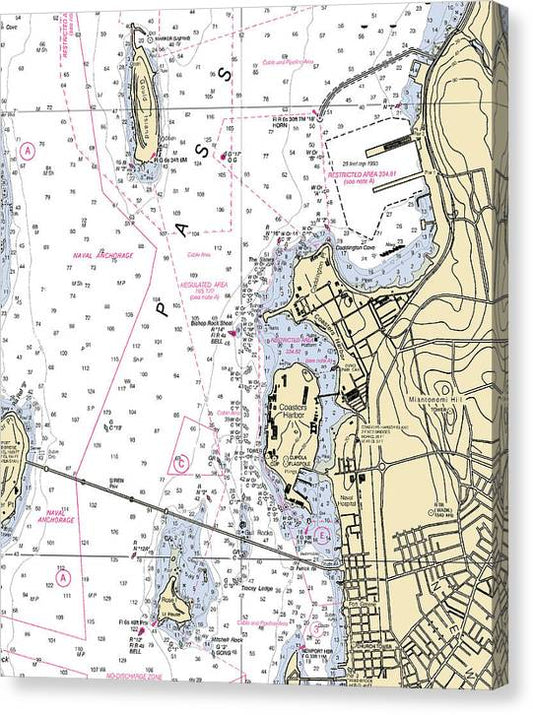 Coasters Harbor-Rhode Island Nautical Chart Canvas Print