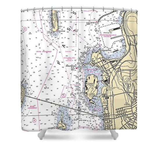 Coasters Harbor Rhode Island Nautical Chart Shower Curtain