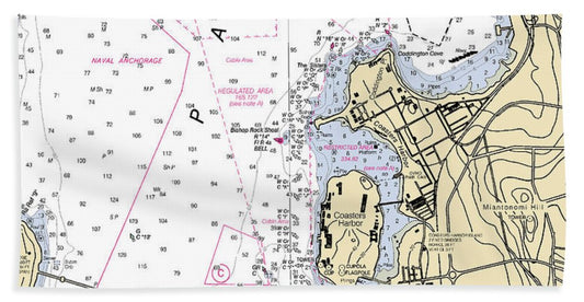 Coasters Harbor-rhode Island Nautical Chart - Bath Towel