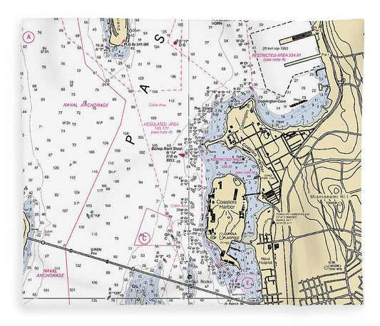 Coasters Harbor Rhode Island Nautical Chart Blanket