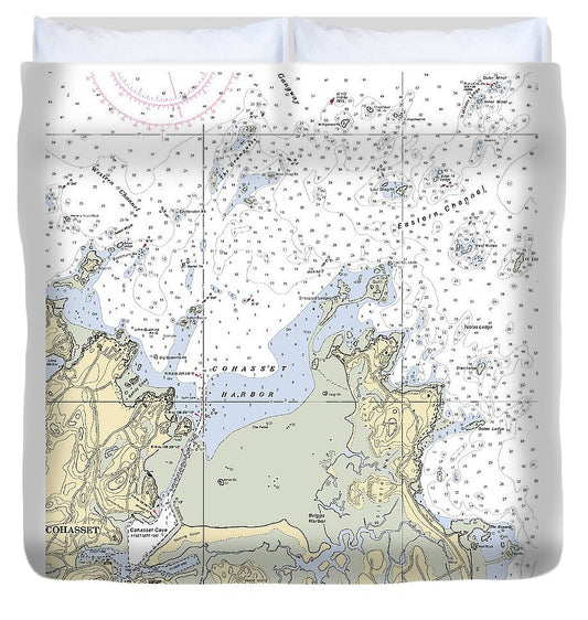 Cohasset Harbor Massachusetts Nautical Chart Duvet Cover
