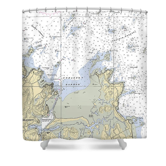 Cohasset Harbor Massachusetts Nautical Chart Shower Curtain