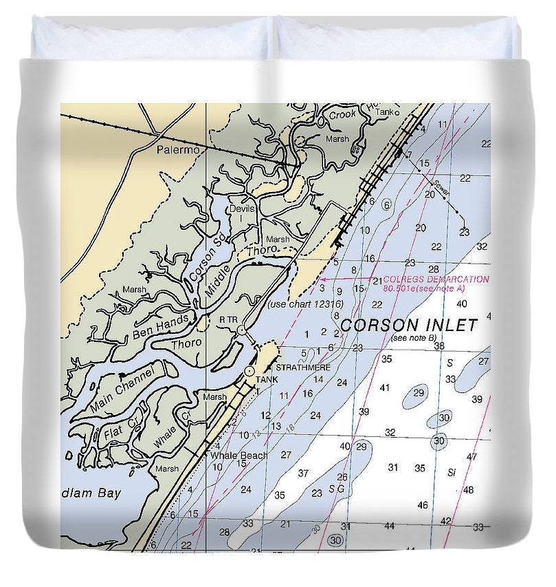 Corson Inlet New Jersey Nautical Chart Duvet Cover SeaKoast