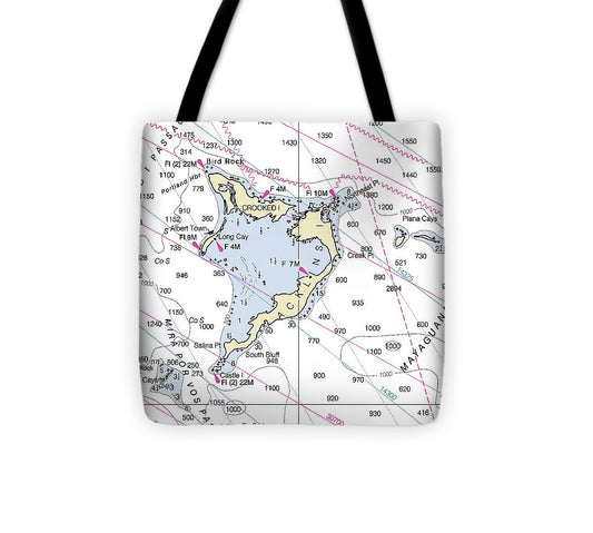 Crooked Island Bahamas Nautical Chart Tote Bag